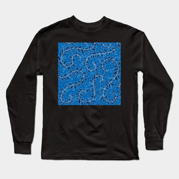 Lacy Leaves Dark Blue Palette Long Sleeve T-Shirt by HLeslie Design
